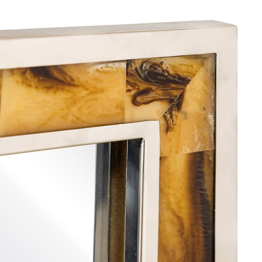 Atlas Lighting Juba 24in Rectangular Wall Mirror | Horn and Polished Nickel Frame | Entryway & Bathroom Accent | Model MI11051-01