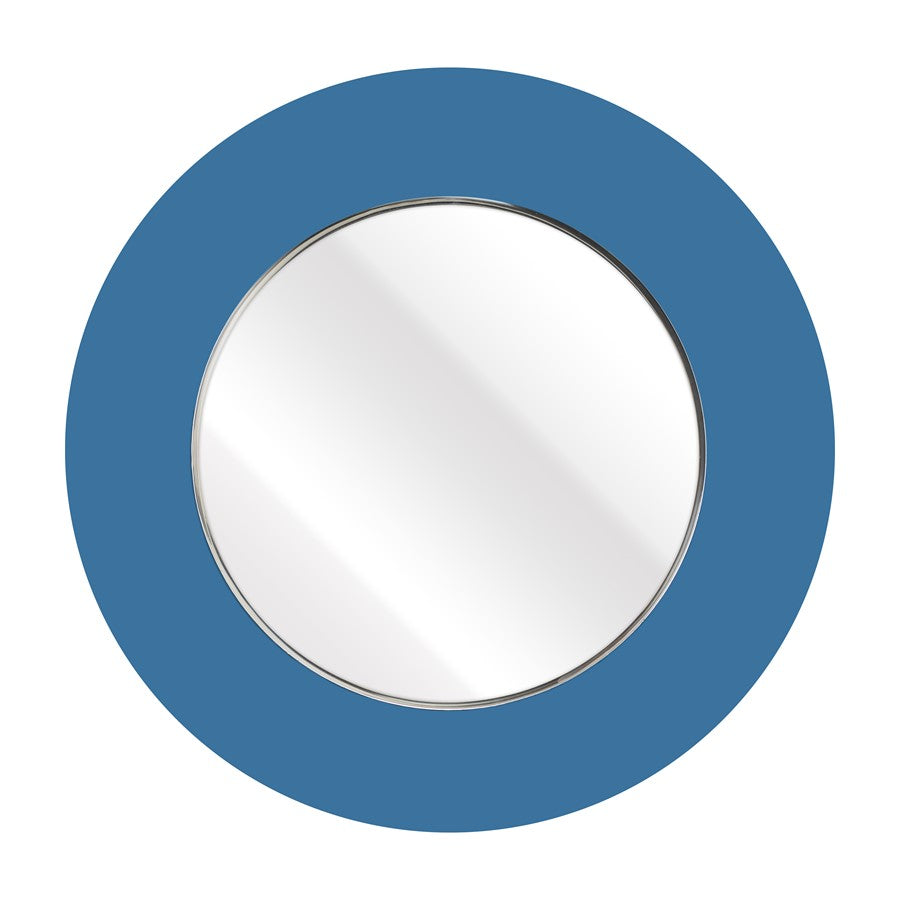Atlas Lighting Lapis 34in Round Wall Mirror | Blue Glass Frame | Entryway & Bathroom Accent | 34.5 x 0.5 x 34.5 in, Vertical Mount | Model MI11054-01