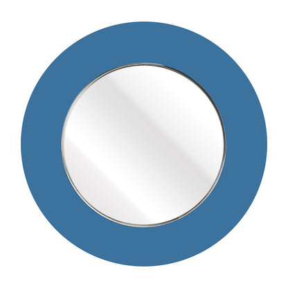 Atlas Lighting Lapis 34in Round Wall Mirror | Blue Glass Frame | Entryway & Bathroom Accent | 34.5 x 0.5 x 34.5 in, Vertical Mount | Model MI11054-01