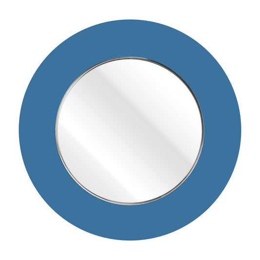 Atlas Lighting Lapis 34in Round Wall Mirror | Blue Glass Frame | Entryway & Bathroom Accent | 34.5 x 0.5 x 34.5 in, Vertical Mount | Model MI11054-01