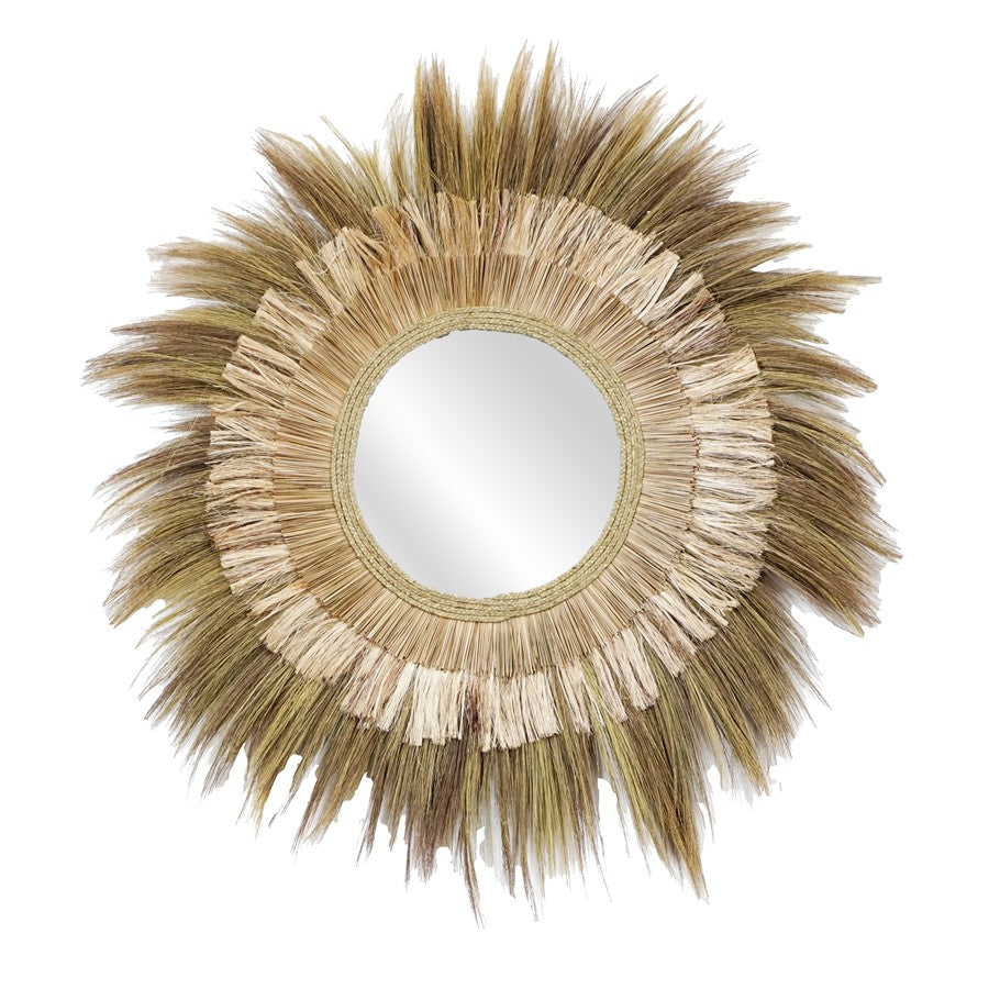 Atlas Lighting Laurent 48in Round Wall Mirror | Natural Rattan & Palm Fiber Frame | Entryway & Bedroom Accent | 48 x 2 x 48 in | Model MI11057-01