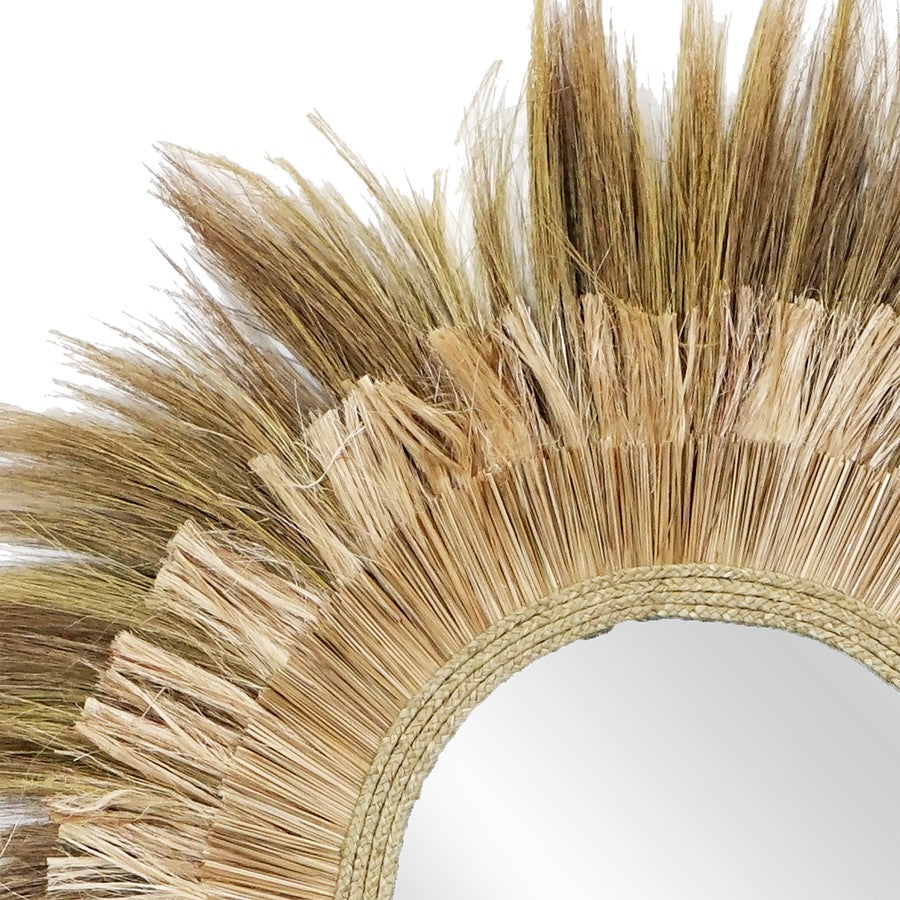 Atlas Lighting Laurent 48in Round Wall Mirror | Natural Rattan & Palm Fiber Frame | Entryway & Bedroom Accent | 48 x 2 x 48 in | Model MI11057-01