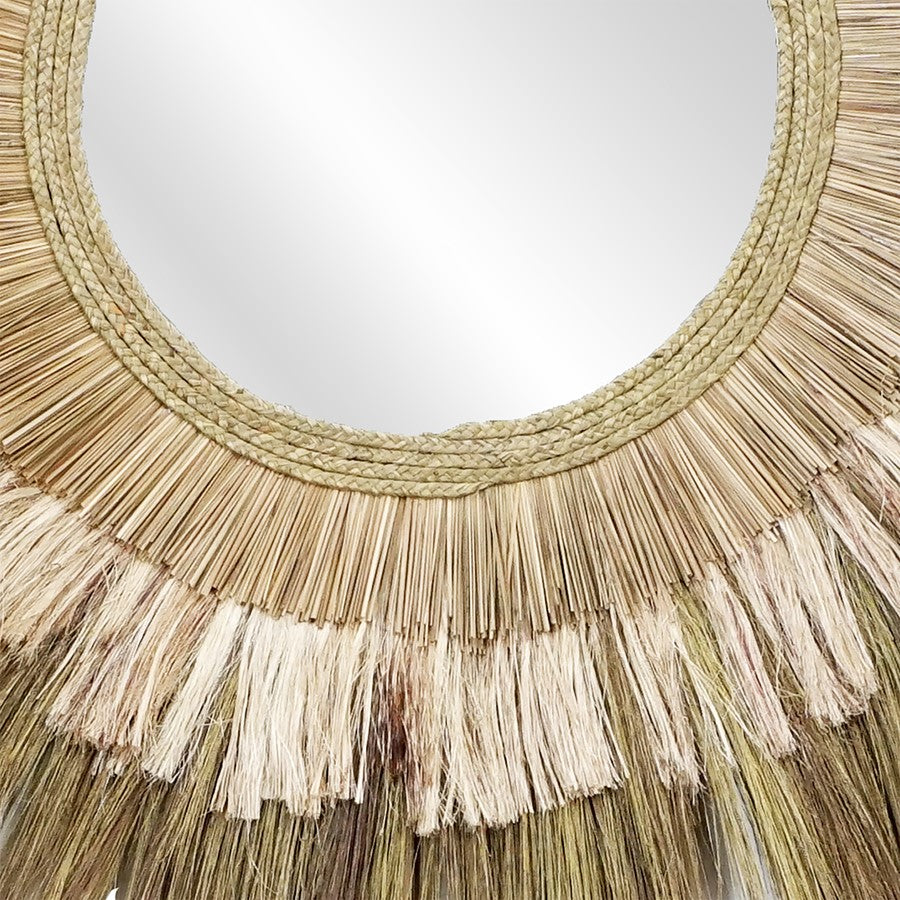 Atlas Lighting Laurent 48in Round Wall Mirror | Natural Rattan & Palm Fiber Frame | Entryway & Bedroom Accent | 48 x 2 x 48 in | Model MI11057-01