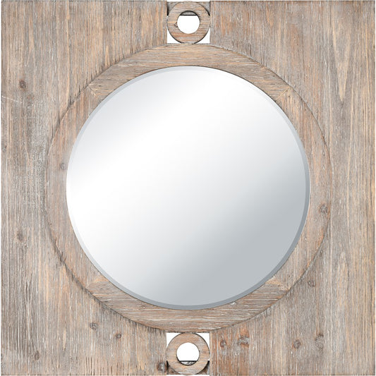Atlas Lighting Nollen 34in Round Wall Mirror | Transitional Weathered Brown Wood Frame | Entryway & Living Room Accent | Model MI11069-01