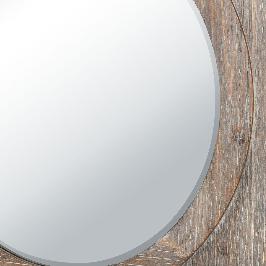 Atlas Lighting Nollen 34in Round Wall Mirror | Transitional Weathered Brown Wood Frame | Entryway & Living Room Accent | Model MI11069-01
