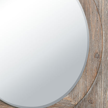 Atlas Lighting Nollen 34in Round Wall Mirror | Transitional Weathered Brown Wood Frame | Entryway & Living Room Accent | Model MI11069-01