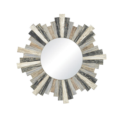 Atlas Lighting Chatham Light 31.5in Round Wall Mirror | Rustic Gray Wood Sunburst Frame | Entryway & Living Room Accent | Model MI11100-01