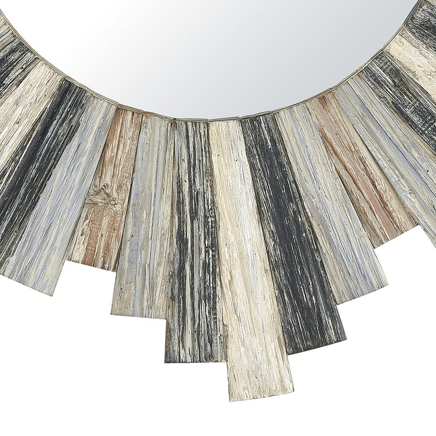 Atlas Lighting Chatham Light 31.5in Round Wall Mirror | Rustic Gray Wood Sunburst Frame | Entryway & Living Room Accent | Model MI11100-01