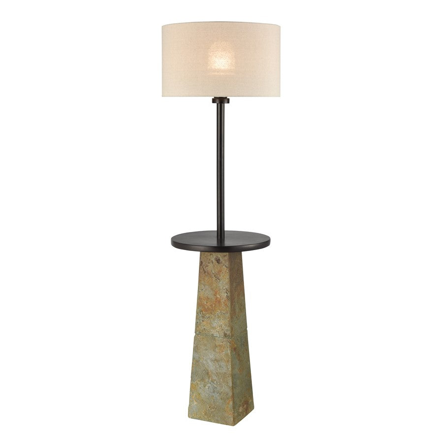 Atlas Lighting Musee 62in 1-Light Outdoor Floor Lamp | Transitional Gray Stone and Black Metal with Gray Fabric Shade | Covered | Model OL11002-GY