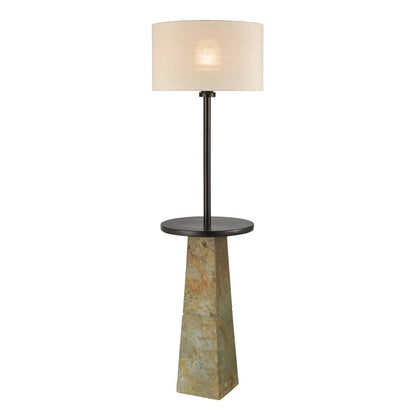 Atlas Lighting Musee 62in 1-Light Outdoor Floor Lamp | Transitional Gray Stone and Black Metal with Gray Fabric Shade | Covered | Model OL11002-GY