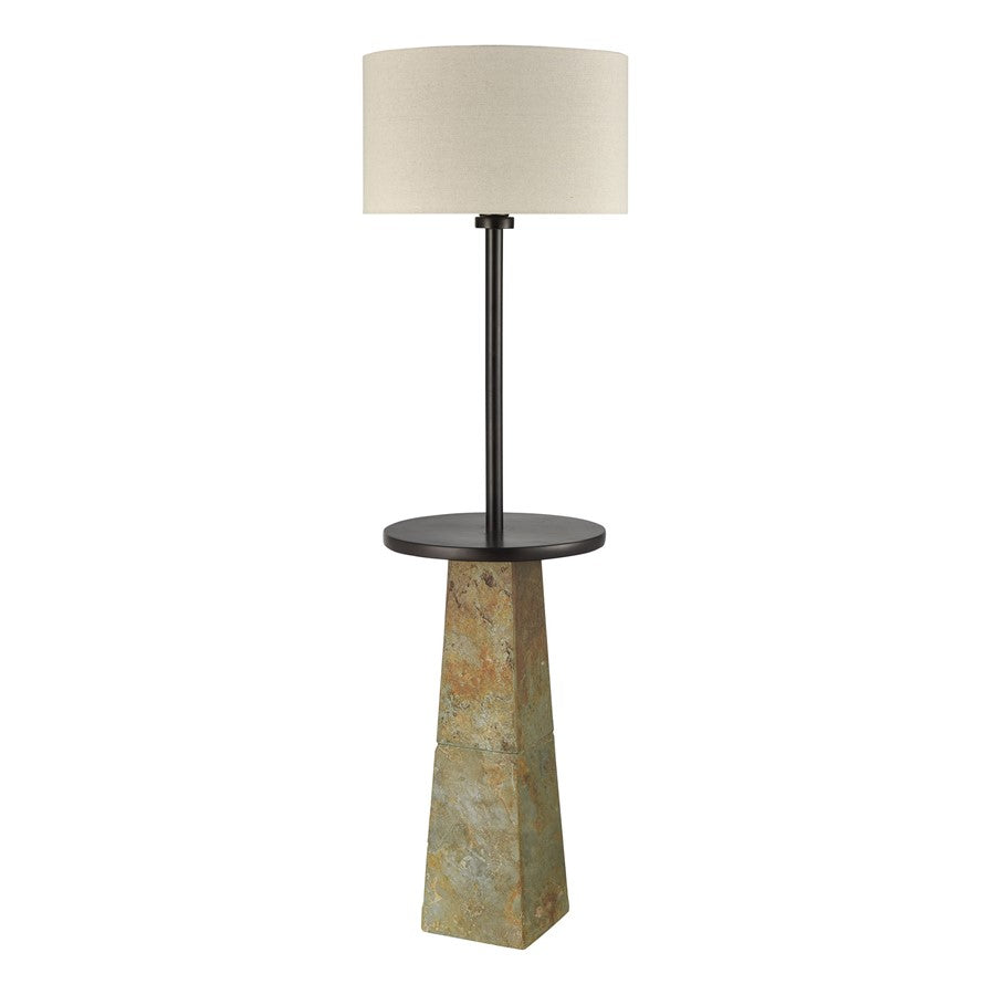 Atlas Lighting Musee 62in 1-Light Outdoor Floor Lamp | Transitional Gray Stone and Black Metal with Gray Fabric Shade | Covered | Model OL11002-GY