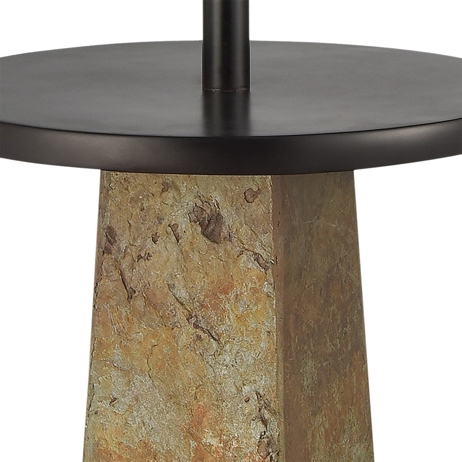 Atlas Lighting Musee 62in 1-Light Outdoor Floor Lamp | Transitional Gray Stone and Black Metal with Gray Fabric Shade | Covered | Model OL11002-GY