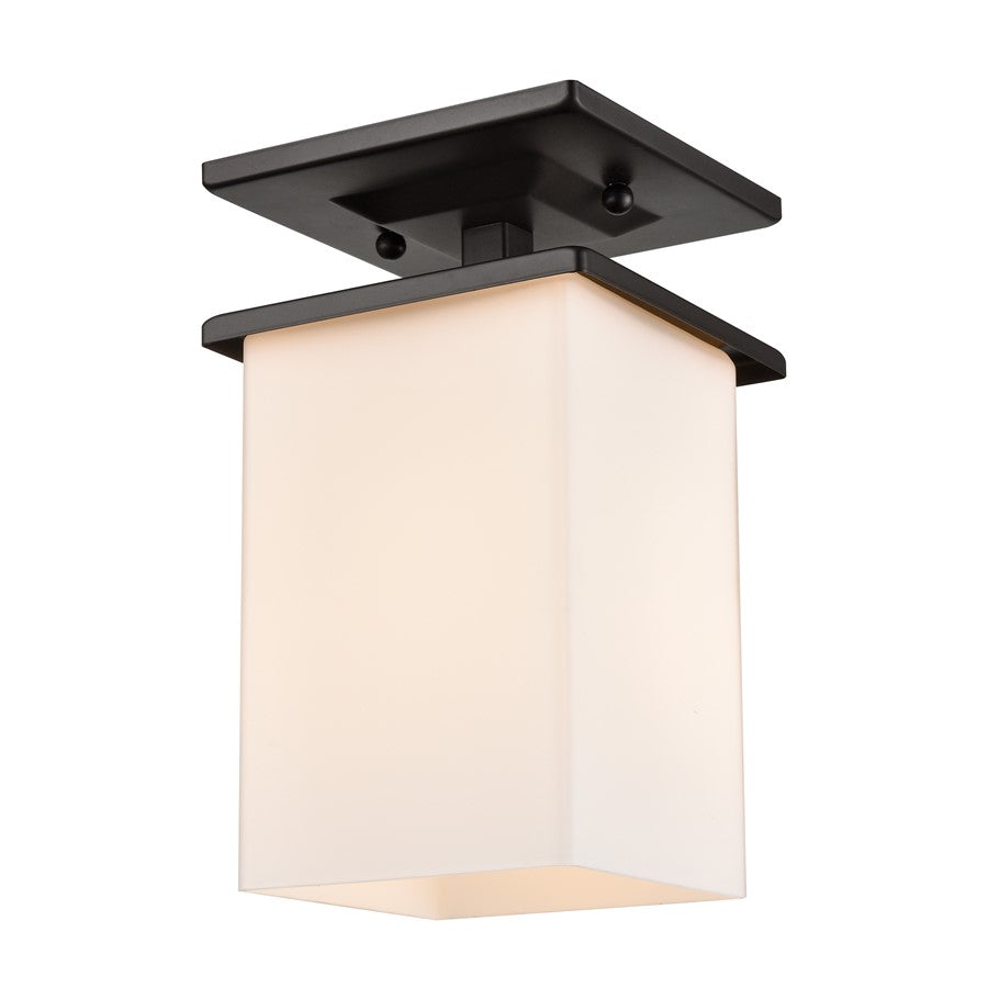 Atlas Lighting Broad Street 5.5in 1-Light Outdoor Flush Mount | Modern Oil Rubbed Bronze and White Glass | Porch & Entryway | Model OL11004-BZ