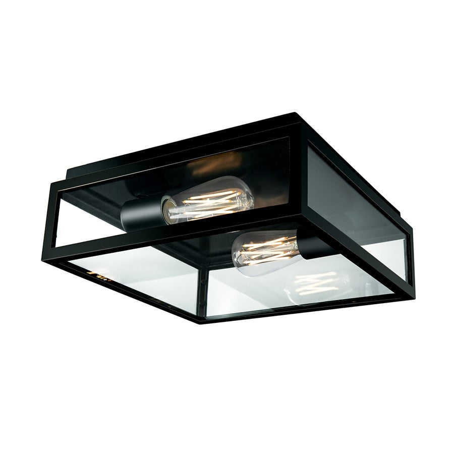 Atlas Lighting Capture 12in 2-Light Outdoor Flush Mount | Transitional Matte Black and Clear Glass | Porch & Entryway | Model OL11005-BK