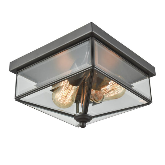 Atlas Lighting Lankford 10in 2-Light Outdoor Flush Mount | Traditional Oil Rubbed Bronze and Clear Glass | Covered Patio | Model OL11008-BZ