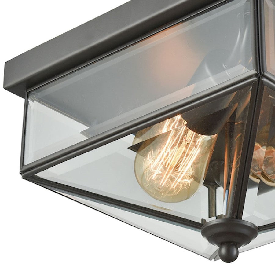 Atlas Lighting Lankford 10in 2-Light Outdoor Flush Mount | Traditional Oil Rubbed Bronze and Clear Glass | Covered Patio | Model OL11008-BZ