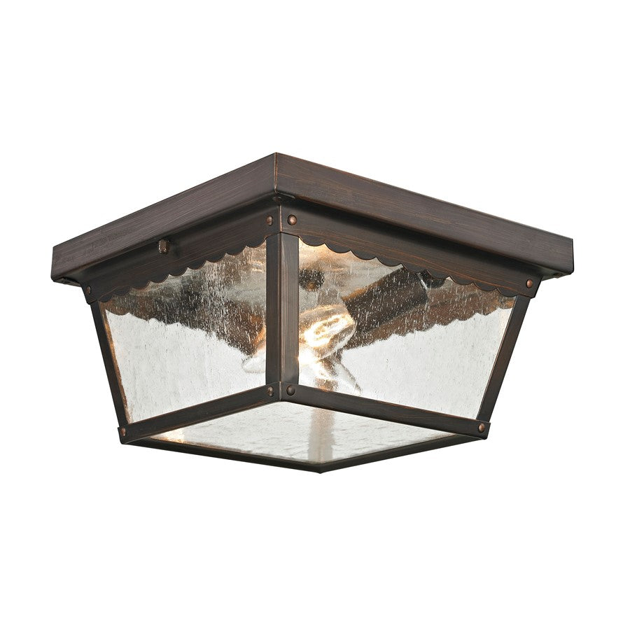 Atlas Lighting Springfield 10in 2-Light Outdoor Flush Mount | Traditional Hazelnut Bronze and Clear Seeded Glass | Covered Patio | Model OL11009-BZ