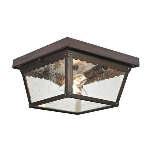 Atlas Lighting Springfield 10in 2-Light Outdoor Flush Mount | Traditional Hazelnut Bronze and Clear Seeded Glass | Covered Patio | Model OL11009-BZ