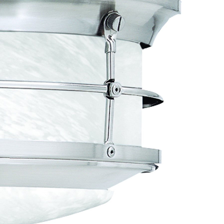 Atlas Lighting Verglas 11in 2-Light Outdoor Flush Mount | Transitional Brushed Nickel and White Glass | Covered Patio & Entryway | Model OL11012-NK