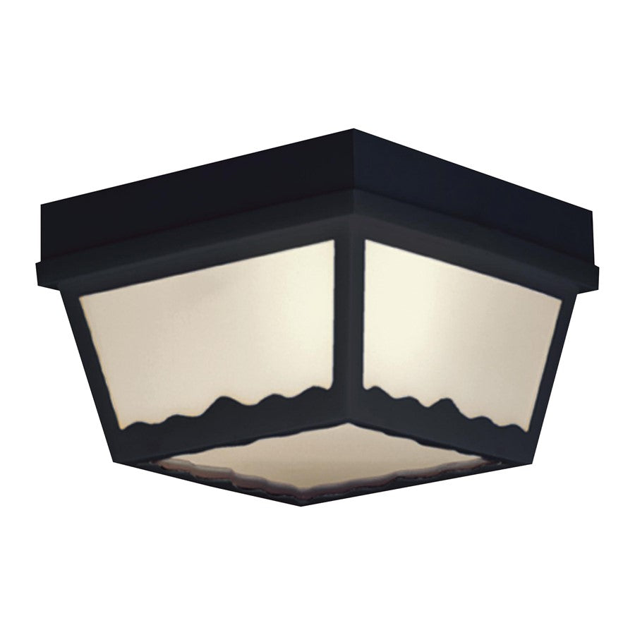 Atlas Lighting Wavy 8in 1-Light Outdoor Flush Mount | Traditional Black and White Glass | Covered Patio & Entryway | 8 x 8 x 5 in | Model OL11014-BK