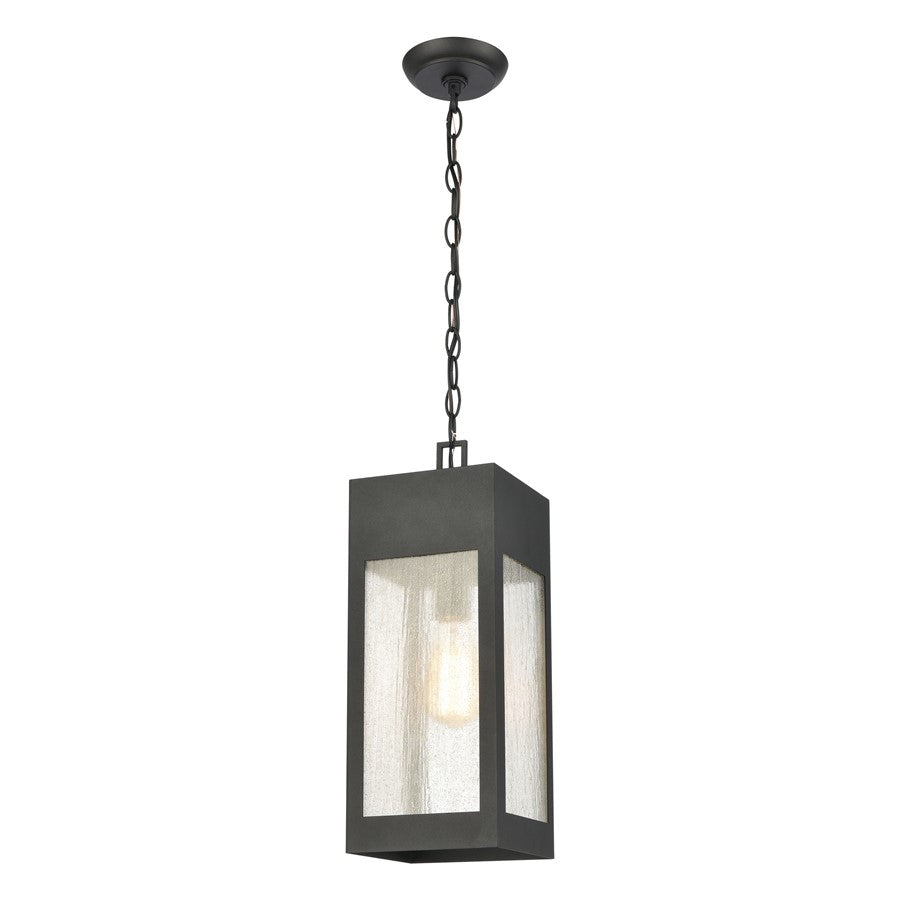 Atlas Lighting Angus 7in 1-Light Outdoor Pendant | Transitional Charcoal and Clear Seeded Glass | Covered Patio & Entryway | Model OL11016-BK