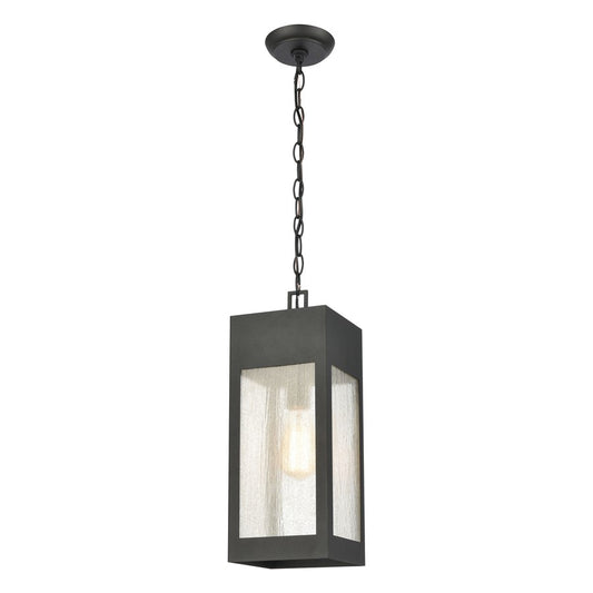 Atlas Lighting Angus 7in 1-Light Outdoor Pendant | Transitional Charcoal and Clear Seeded Glass | Covered Patio & Entryway | Model OL11016-BK