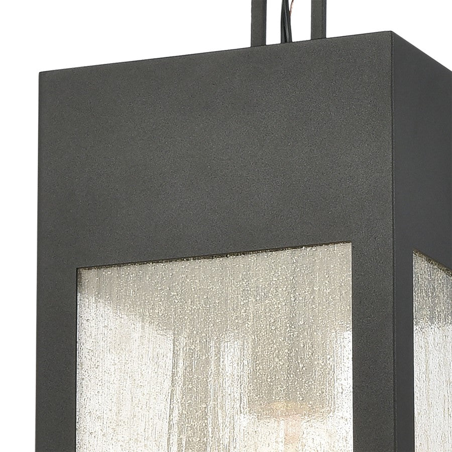 Atlas Lighting Angus 7in 1-Light Outdoor Pendant | Transitional Charcoal and Clear Seeded Glass | Covered Patio & Entryway | Model OL11016-BK