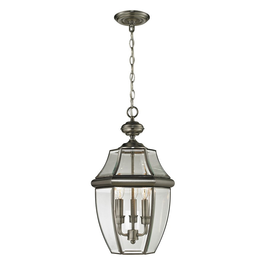 Atlas Lighting Ashford 12in 3-Light Outdoor Pendant | Traditional Antique Nickel and Clear Glass | Covered Patio & Entryway | Model OL11017-NK