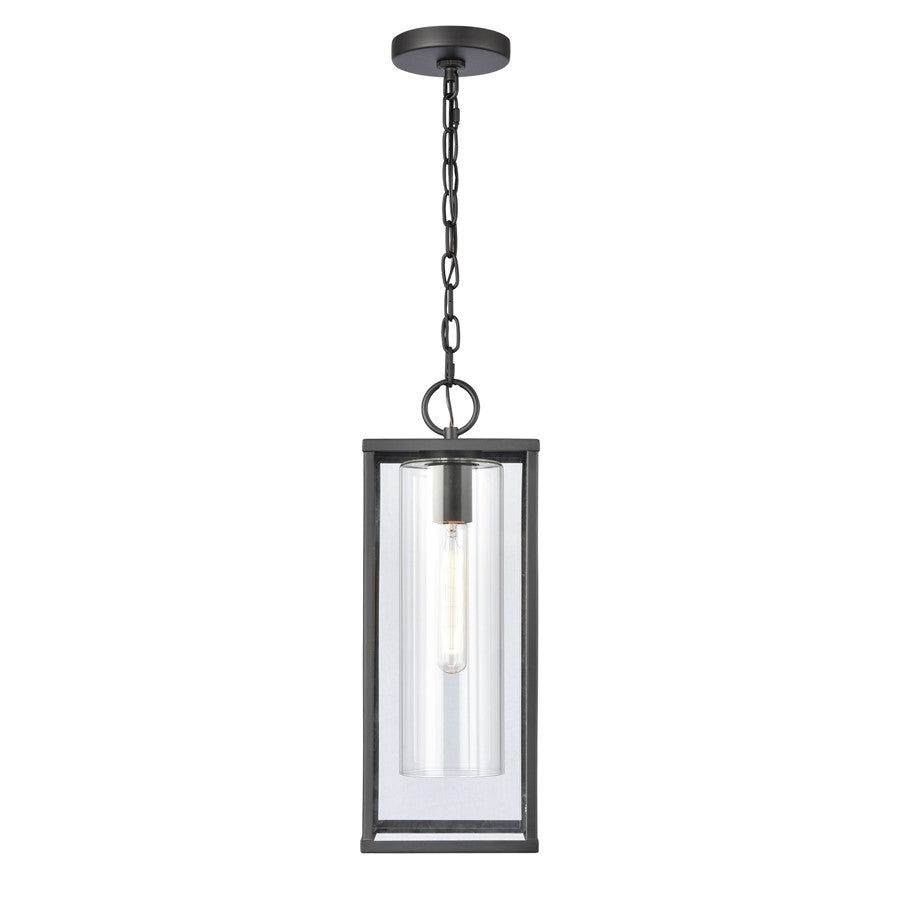 Atlas Lighting Augusta 7in 1-Light Outdoor Pendant | Transitional Matte Black and Clear Glass | Covered Patio & Entryway | Model OL11019-BK