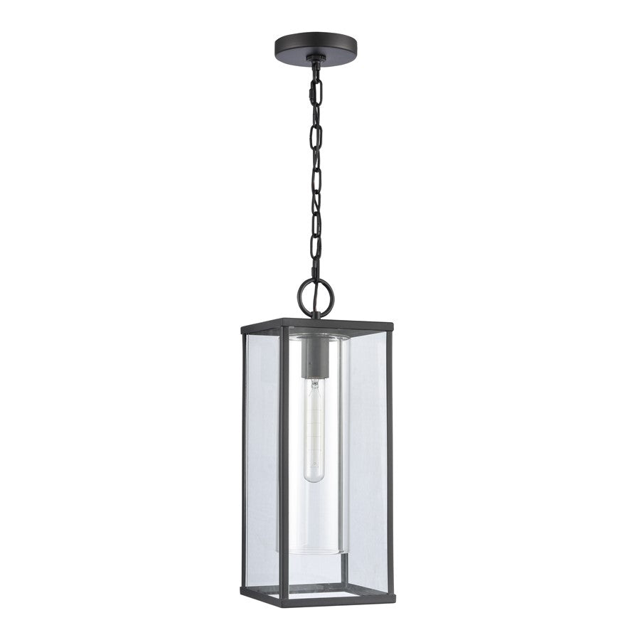 Atlas Lighting Augusta 7in 1-Light Outdoor Pendant | Transitional Matte Black and Clear Glass | Covered Patio & Entryway | Model OL11019-BK