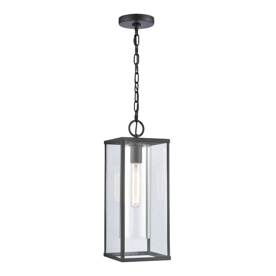 Atlas Lighting Augusta 7in 1-Light Outdoor Pendant | Transitional Matte Black and Clear Glass | Covered Patio & Entryway | Model OL11019-BK