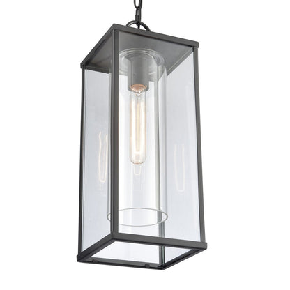 Atlas Lighting Augusta 7in 1-Light Outdoor Pendant | Transitional Matte Black and Clear Glass | Covered Patio & Entryway | Model OL11019-BK