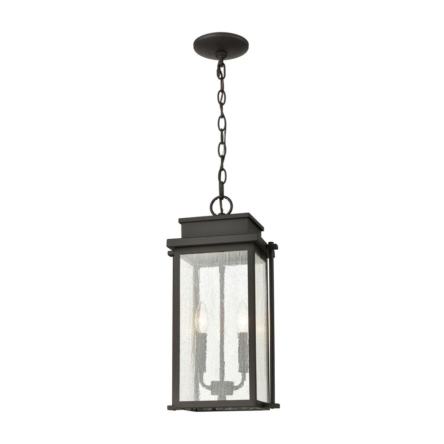 Atlas Lighting Braddock 10in 2-Light Outdoor Pendant | Transitional Architectural Bronze and Seeded Glass | Covered Patio | Model OL11021-BZ