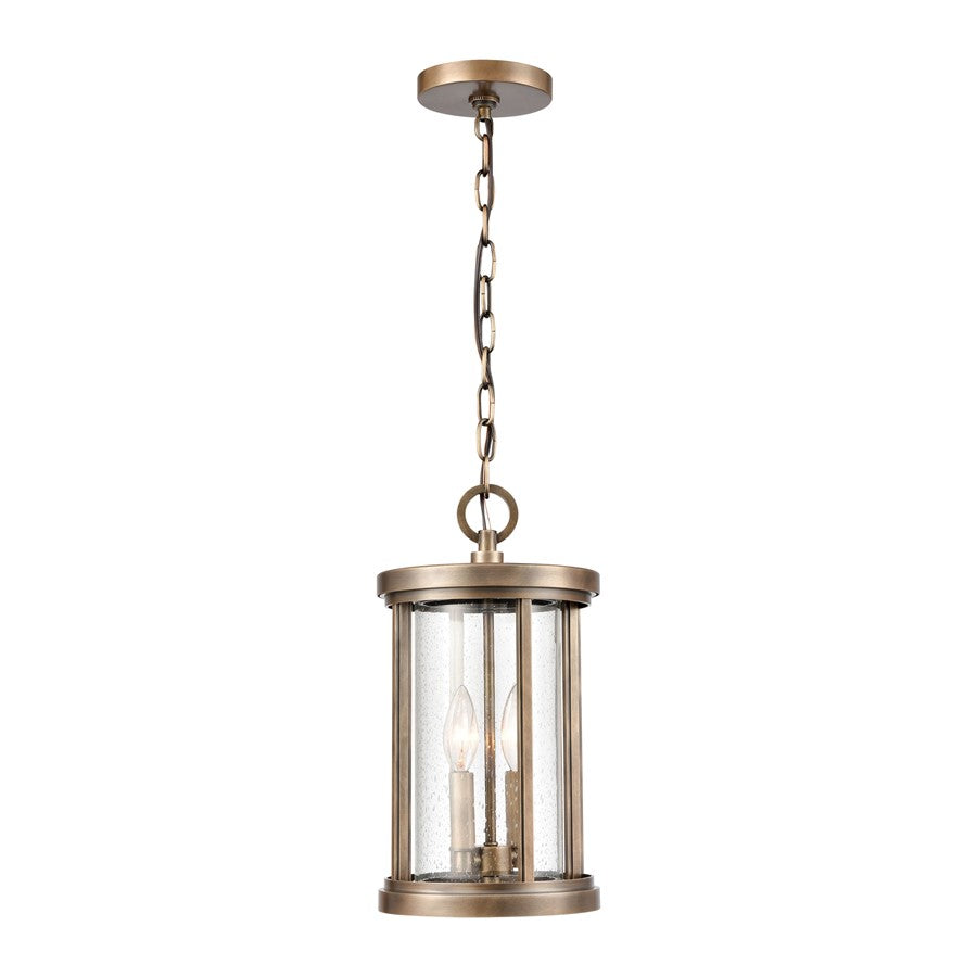 Atlas Lighting Brison 8in 2-Light Outdoor Pendant | Transitional Vintage Brass and Seeded Glass | Covered Patio & Entryway | Model OL11022-BS
