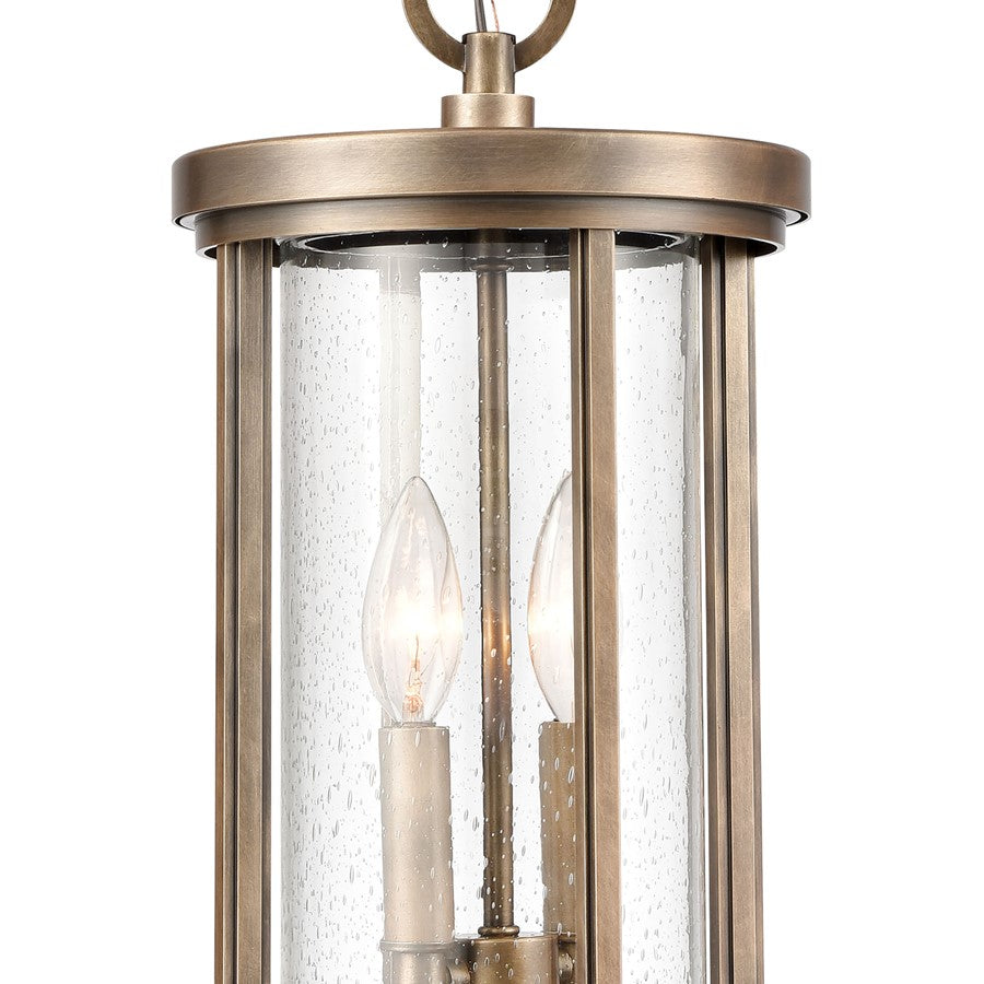 Atlas Lighting Brison 8in 2-Light Outdoor Pendant | Transitional Vintage Brass and Seeded Glass | Covered Patio & Entryway | Model OL11022-BS