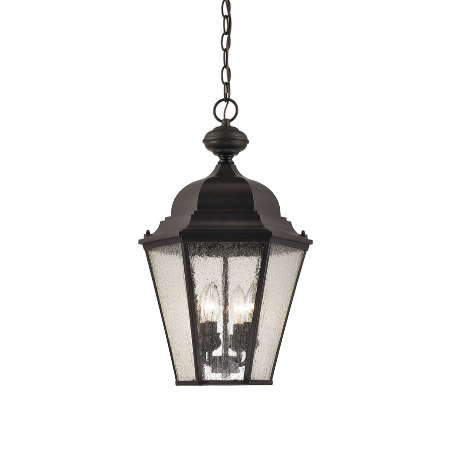 Atlas Lighting Cotswold 13in 4-Light Outdoor Pendant | Traditional Oil Rubbed Bronze and Clear Seeded Glass | Covered Porch | Model OL11026-BZ
