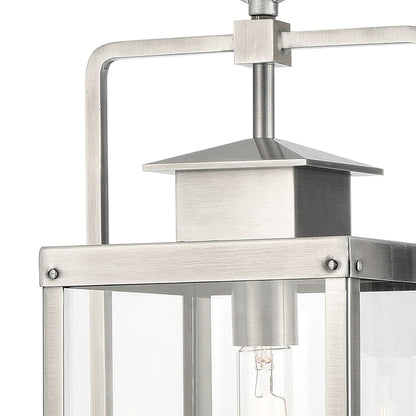 Atlas Lighting Crested Butte 9in 1-Light Outdoor Pendant | Transitional Antique Brushed Aluminum and Clear Glass | Covered Porch | Model OL11028-SV
