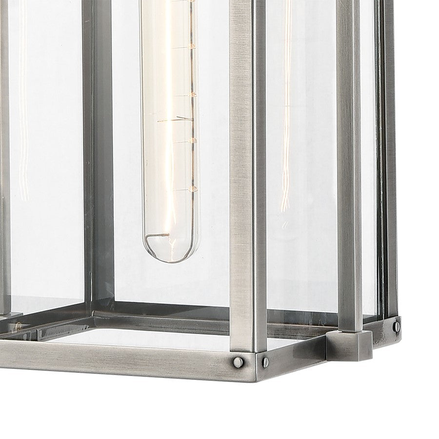 Atlas Lighting Crested Butte 9in 1-Light Outdoor Pendant | Transitional Antique Brushed Aluminum and Clear Glass | Covered Porch | Model OL11028-SV