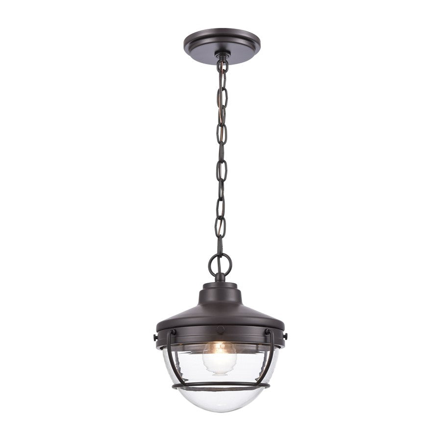Atlas Lighting Eastport 9in 1-Light Outdoor Pendant | Transitional Oil Rubbed Bronze and Clear Ribbed Glass | Covered Porch | Model OL11029-BZ