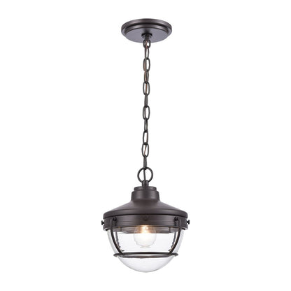 Atlas Lighting Eastport 9in 1-Light Outdoor Pendant | Transitional Oil Rubbed Bronze and Clear Ribbed Glass | Covered Porch | Model OL11029-BZ