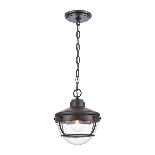 Atlas Lighting Eastport 9in 1-Light Outdoor Pendant | Transitional Oil Rubbed Bronze and Clear Ribbed Glass | Covered Porch | Model OL11029-BZ
