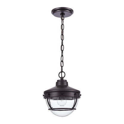 Atlas Lighting Eastport 9in 1-Light Outdoor Pendant | Transitional Oil Rubbed Bronze and Clear Ribbed Glass | Covered Porch | Model OL11029-BZ