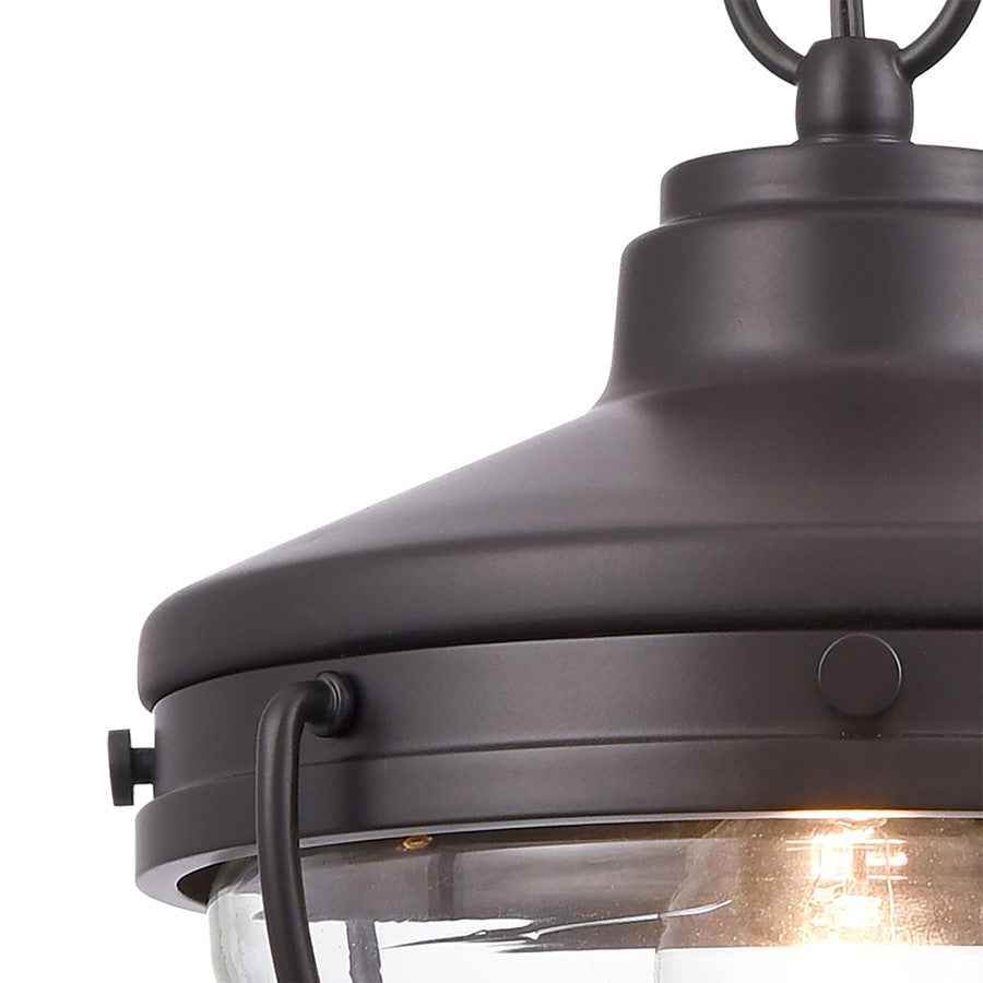 Atlas Lighting Eastport 9in 1-Light Outdoor Pendant | Transitional Oil Rubbed Bronze and Clear Ribbed Glass | Covered Porch | Model OL11029-BZ