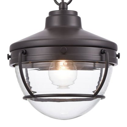 Atlas Lighting Eastport 9in 1-Light Outdoor Pendant | Transitional Oil Rubbed Bronze and Clear Ribbed Glass | Covered Porch | Model OL11029-BZ