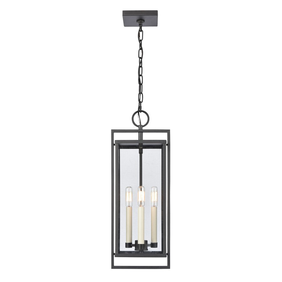 Atlas Lighting Gladwyn 8in 3-Light Outdoor Pendant | Transitional Matte Black and Clear Glass | Covered Porch & Entryway | Model OL11031-BK