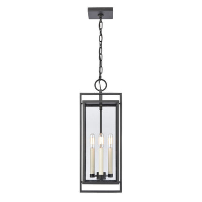 Atlas Lighting Gladwyn 8in 3-Light Outdoor Pendant | Transitional Matte Black and Clear Glass | Covered Porch & Entryway | Model OL11031-BK