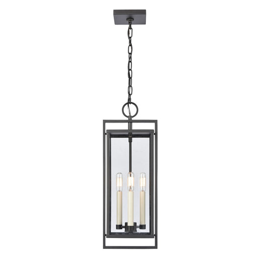 Atlas Lighting Gladwyn 8in 3-Light Outdoor Pendant | Transitional Matte Black and Clear Glass | Covered Porch & Entryway | Model OL11031-BK
