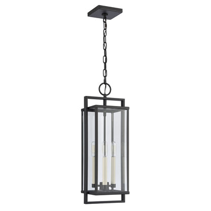 Atlas Lighting Gladwyn 8in 3-Light Outdoor Pendant | Transitional Matte Black and Clear Glass | Covered Porch & Entryway | Model OL11031-BK