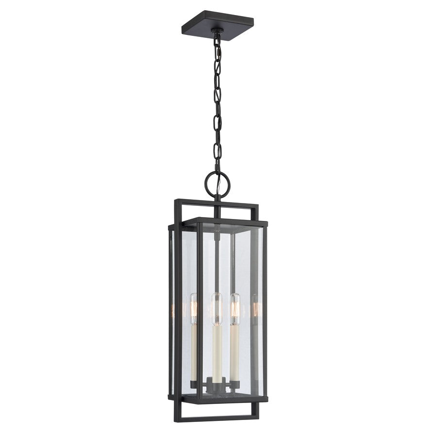 Atlas Lighting Gladwyn 8in 3-Light Outdoor Pendant | Transitional Matte Black and Clear Glass | Covered Porch & Entryway | Model OL11031-BK