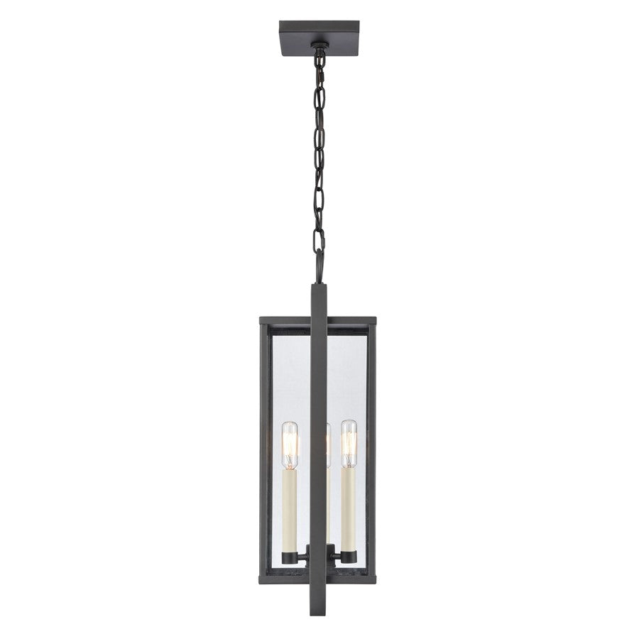 Atlas Lighting Gladwyn 8in 3-Light Outdoor Pendant | Transitional Matte Black and Clear Glass | Covered Porch & Entryway | Model OL11031-BK